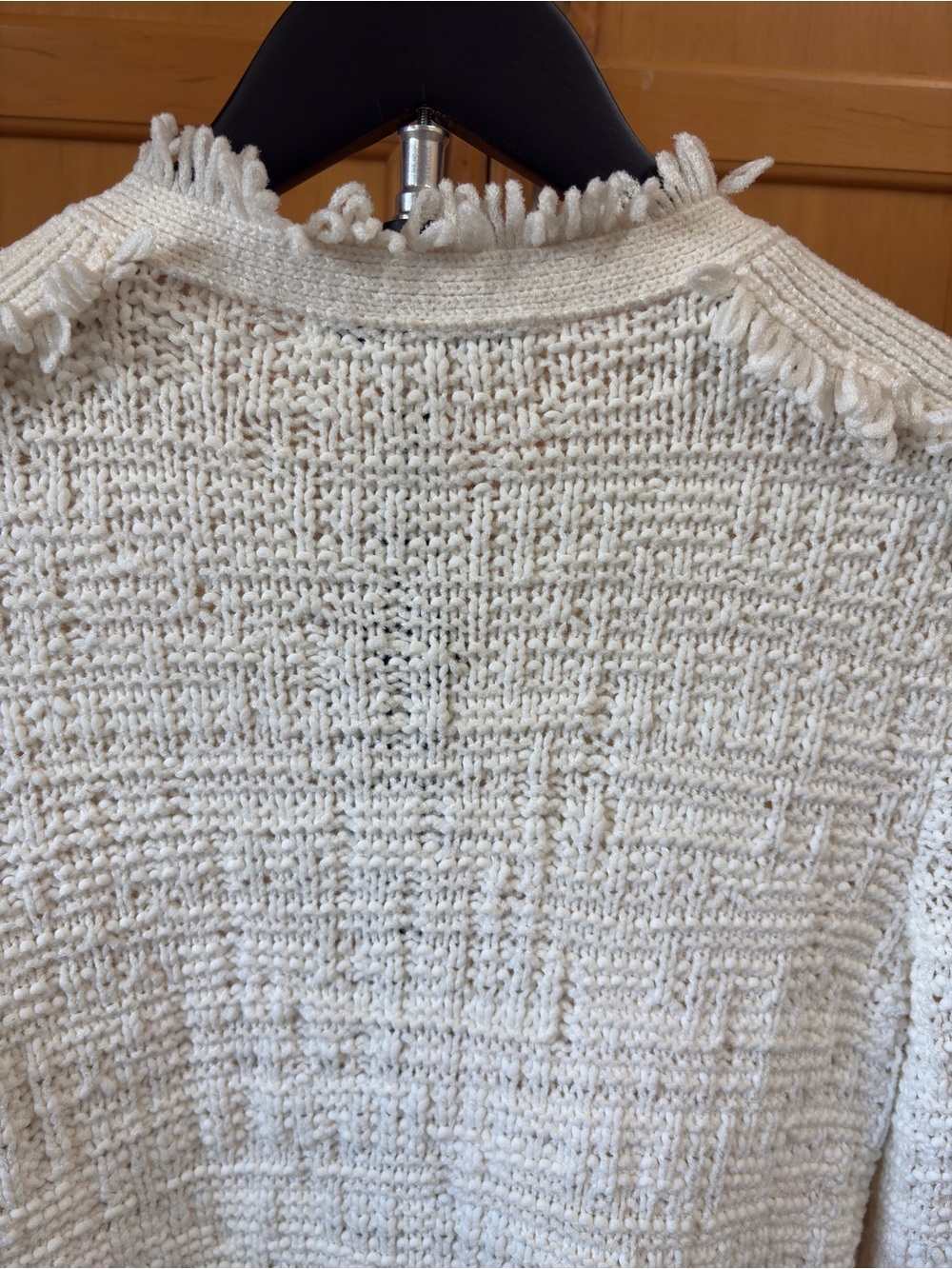 INTERMIX Cream Ivory Fringe Tweed Knit Jacket Collarless Open Front Small Size 2 - Picture 16 of 16